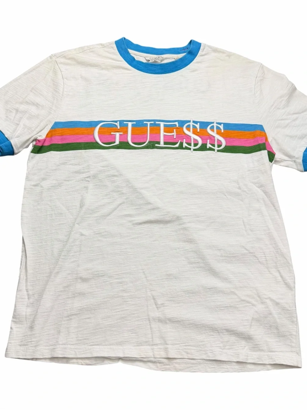 RARE Guess x A$AP Rocky Ringer T-Shirt White Rainbow Logo Adult Size Medium M OG - Picture 1 of 3
